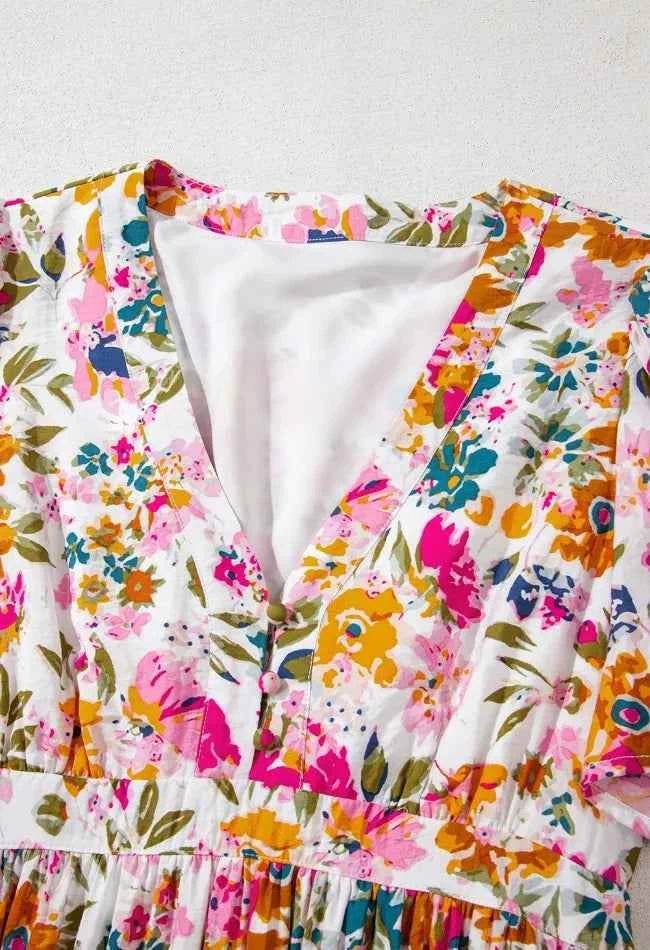 Floral Short Sleeve V Neck Dress with Pockets for a perfect OOTD – dress to impress outfits from Amexza