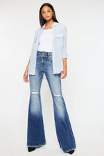 Kancan High Rise Wide Waistband Flare Jeans - Amexza