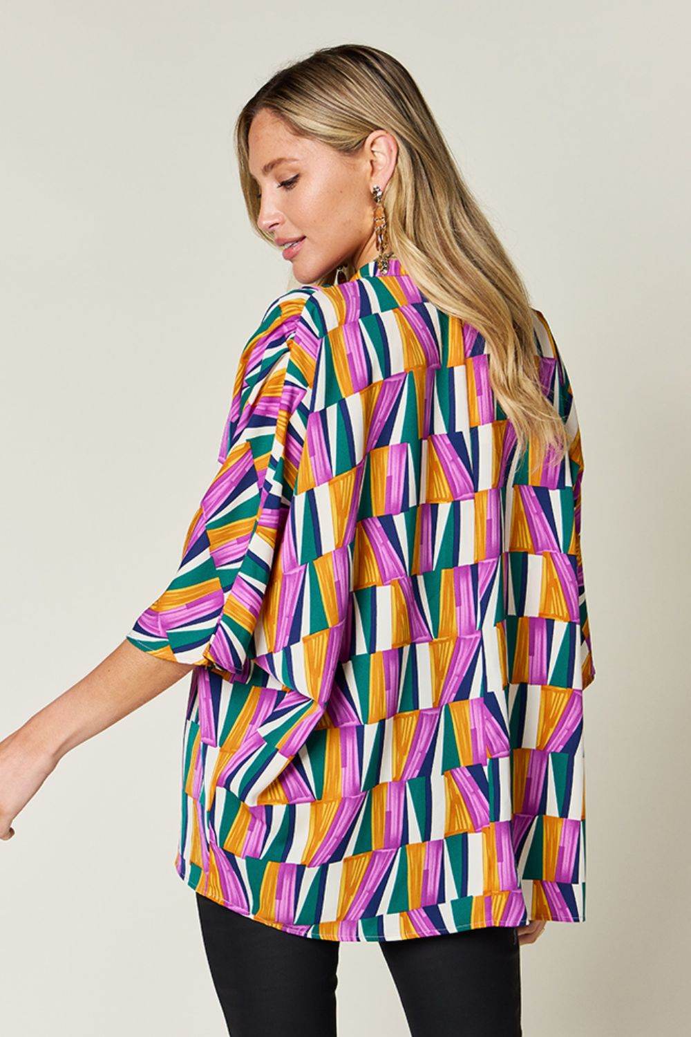 Double Take Full Size Geometric Notched Dolman Sleeve Top for a perfect OOTD – dress to impress outfits from Amexza