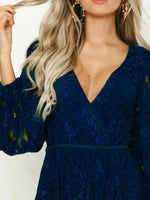 Lace V-Neck Long Sleeve Mini Dress