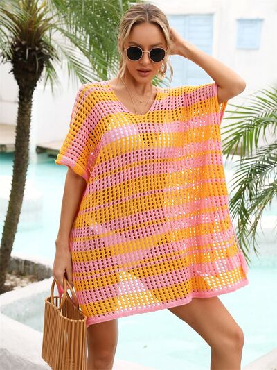 Angel Wings Tassel Openwork Striped V-Neck Cover Up for a perfect OOTD – dress to impress outfits from Amexza