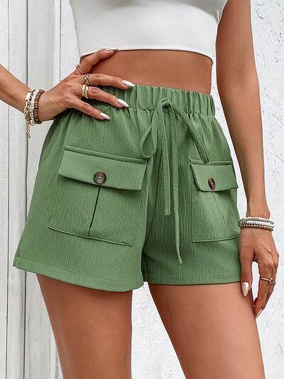 Perfee Tied Elastic Waist Shorts with Pockets for a perfect OOTD – dress to impress outfits from Amexza