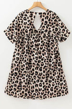 Cutout Back Leopard V-Neck Short Sleeve Mini Dress for a perfect OOTD – dress to impress outfits from Amexza