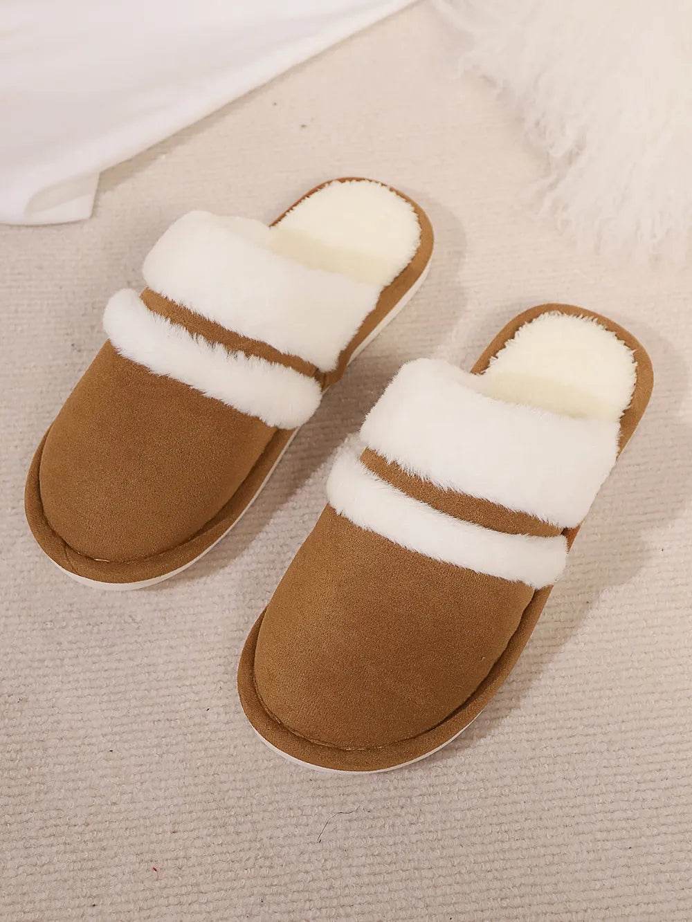 Contrast Faux Fur Round Toe Slippers for a perfect OOTD – dress to impress outfits from Amexza
