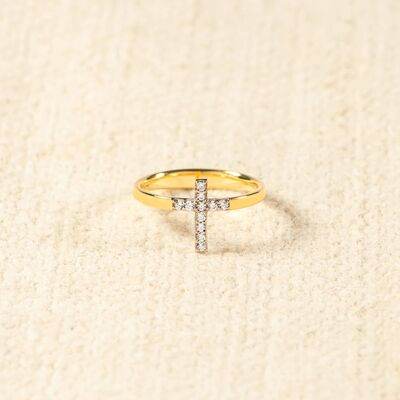 925 Sterling Silver Inlaid Zircon Cross Ring Gold for a perfect OOTD – dress to impress outfits from Amexza