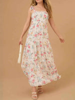 Floral Smocked Tiered Maxi Dress with Tie Straps