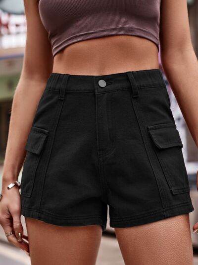 High Waist Denim Shorts with Pockets Black for a perfect OOTD – dress to impress outfits from Amexza