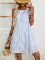 Plaid Round Neck Sleeveless Mini Dress for a perfect OOTD – dress to impress outfits from Amexza