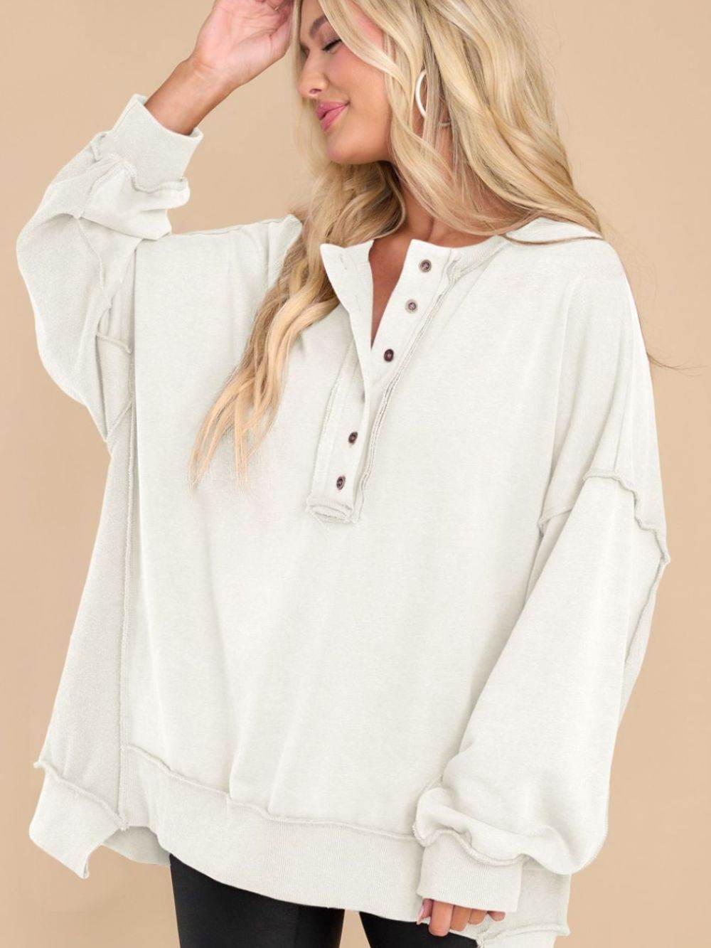 Exposed Seam Long Sleeve Sweatshirt - Amexza