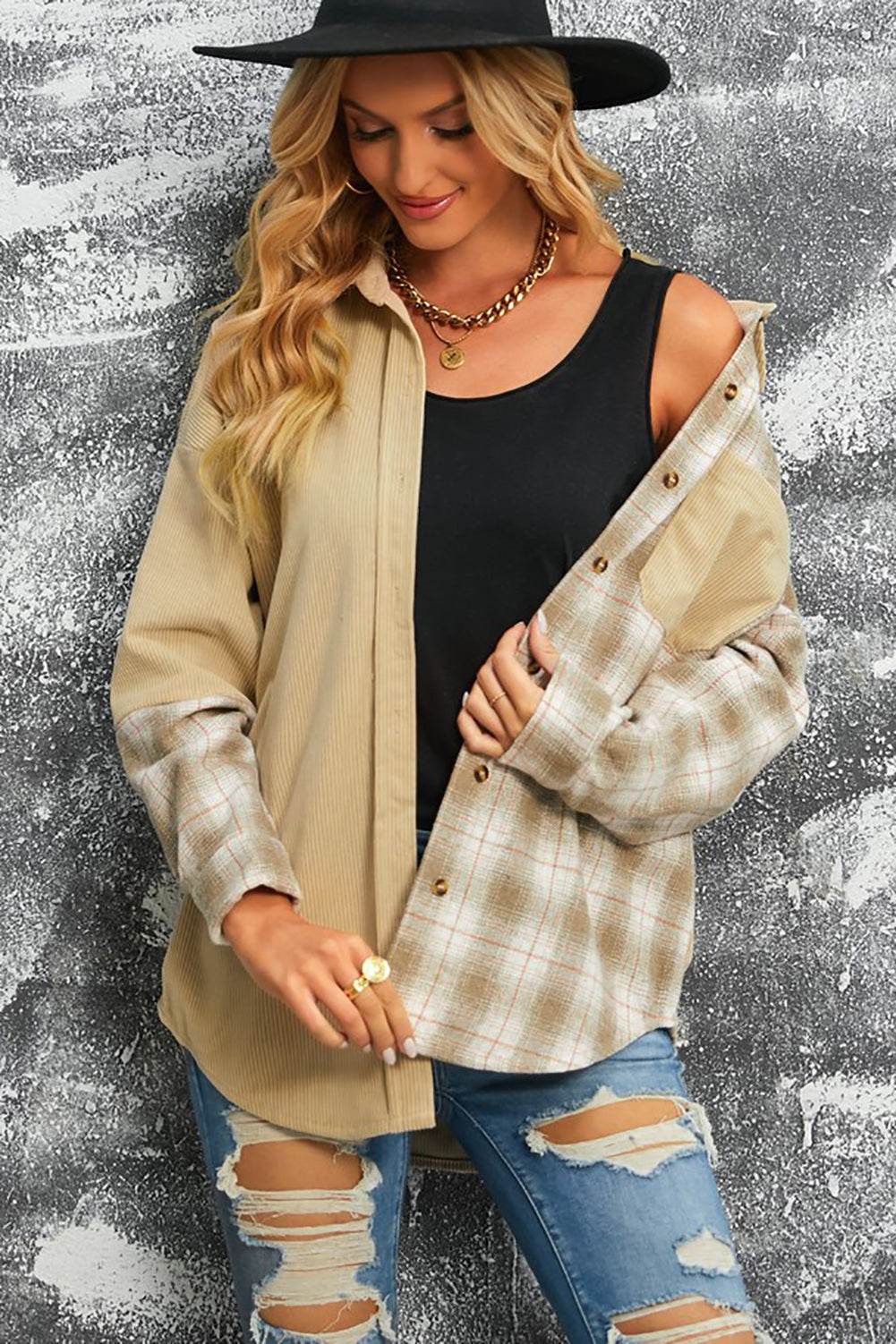 Plaid Button Up Drop Shoulder Shacket for a perfect OOTD – dress to impress outfits from Amexza