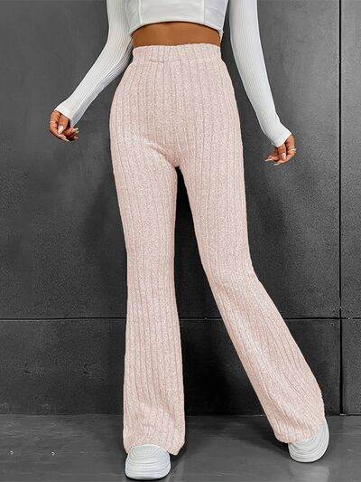 Ribbed High Waist Bootcut Pants Blush Pink for a perfect OOTD – dress to impress outfits from Amexza