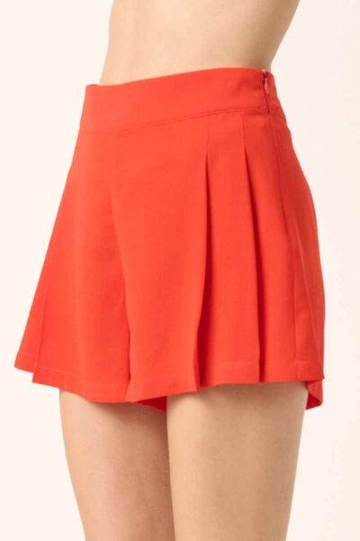 Mittoshop Side Invisible Zipper Pleated Shorts Orange for a perfect OOTD – dress to impress outfits from Amexza