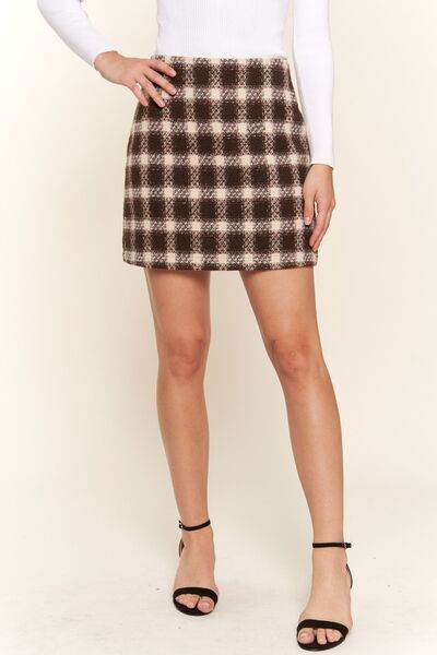 And The Why Full Size Brushed Plaid Mini Skirt Brown for a perfect OOTD – dress to impress outfits from Amexza