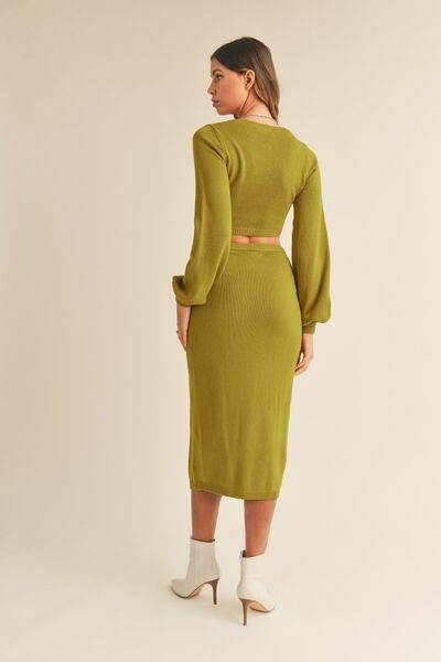 MABLE Front Twisted Knit Top and Midi Skirt Set for a perfect OOTD – dress to impress outfits from Amexza