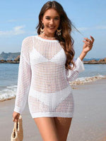 Openwork Dropped Shoulder Long Sleeve Cover-Up White for a perfect OOTD – dress to impress outfits from Amexza