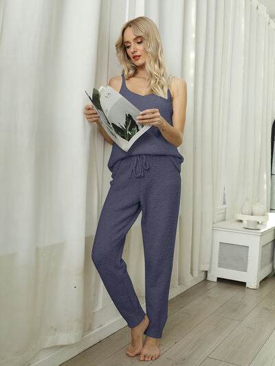 Fuzzy V-Neck Cami and Pants Lounge Set for a perfect OOTD – dress to impress outfits from Amexza