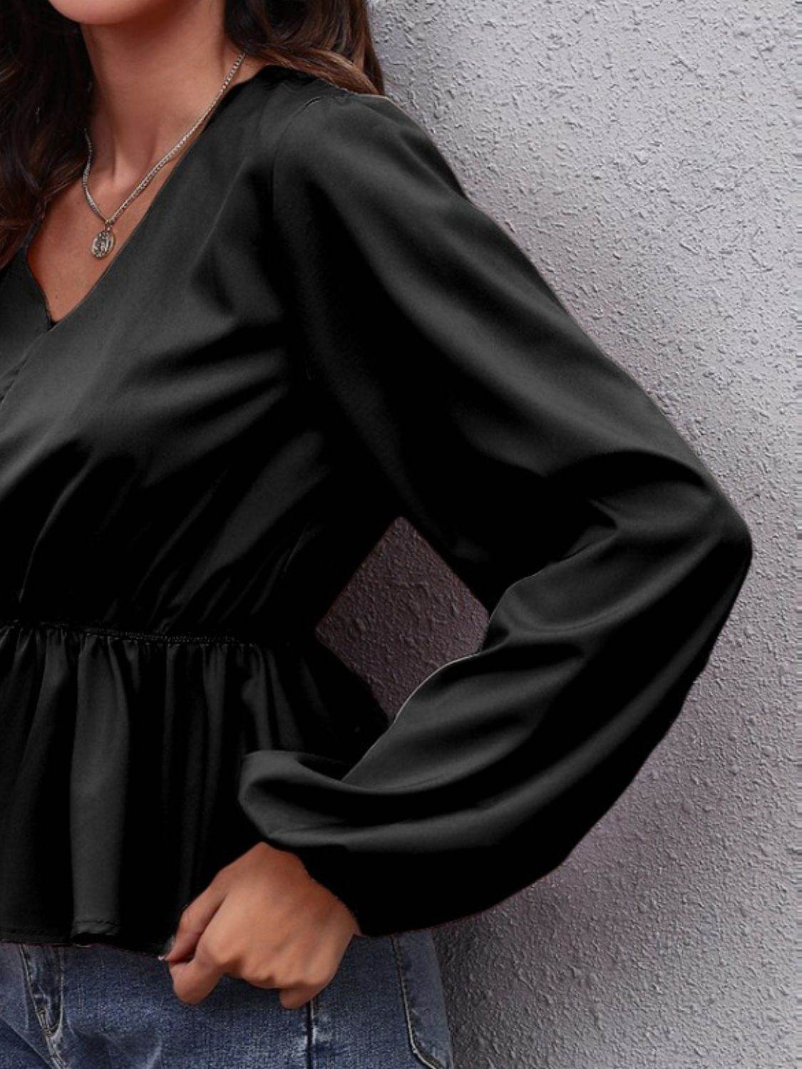 V-Neck Balloon Sleeve Peplum Blouse for a perfect OOTD – dress to impress outfits from Amexza