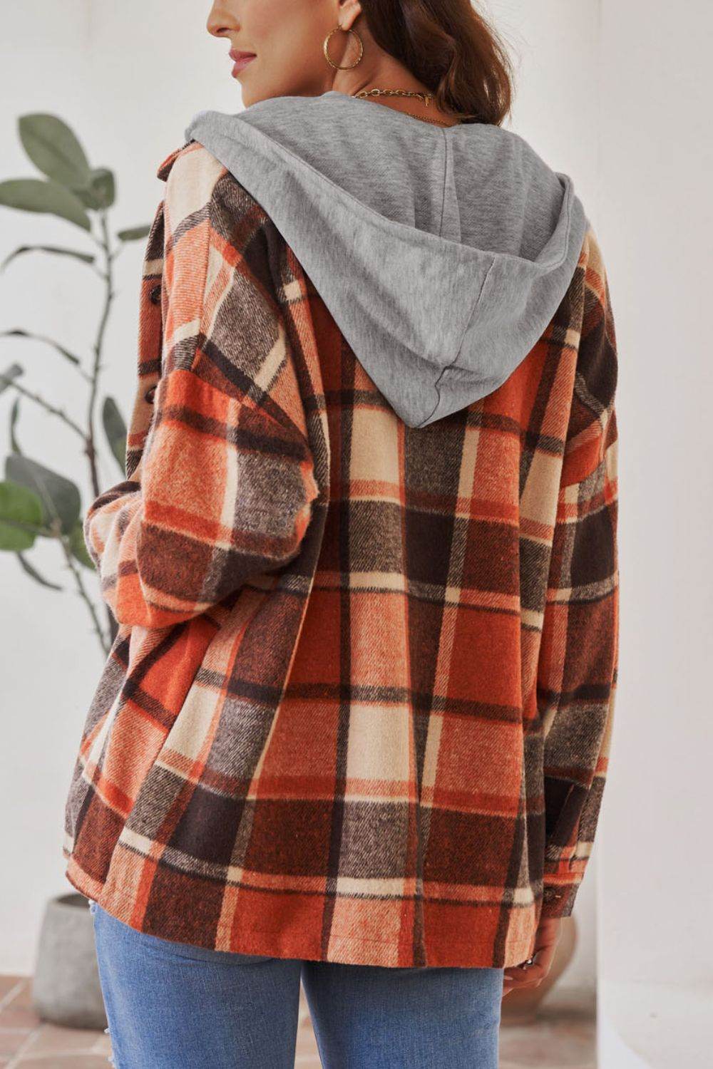 Plaid Button Up Hooded Shacket for a perfect OOTD – dress to impress outfits from Amexza