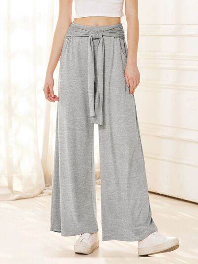 Tied Wide Leg Pants with Pockets Gray for a perfect OOTD – dress to impress outfits from Amexza