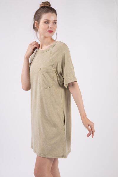 VERY J Washed Round Neck Mini Tee Dress Sage for a perfect OOTD – dress to impress outfits from Amexza