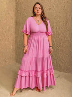 Plus Size V-Neck Half Sleeve Maxi Dress Pink for a perfect OOTD – dress to impress outfits from Amexza