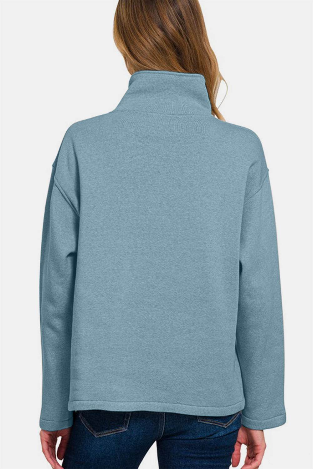 Zenana Turtleneck Half Snap Fleece Sweatshirt - Amexza