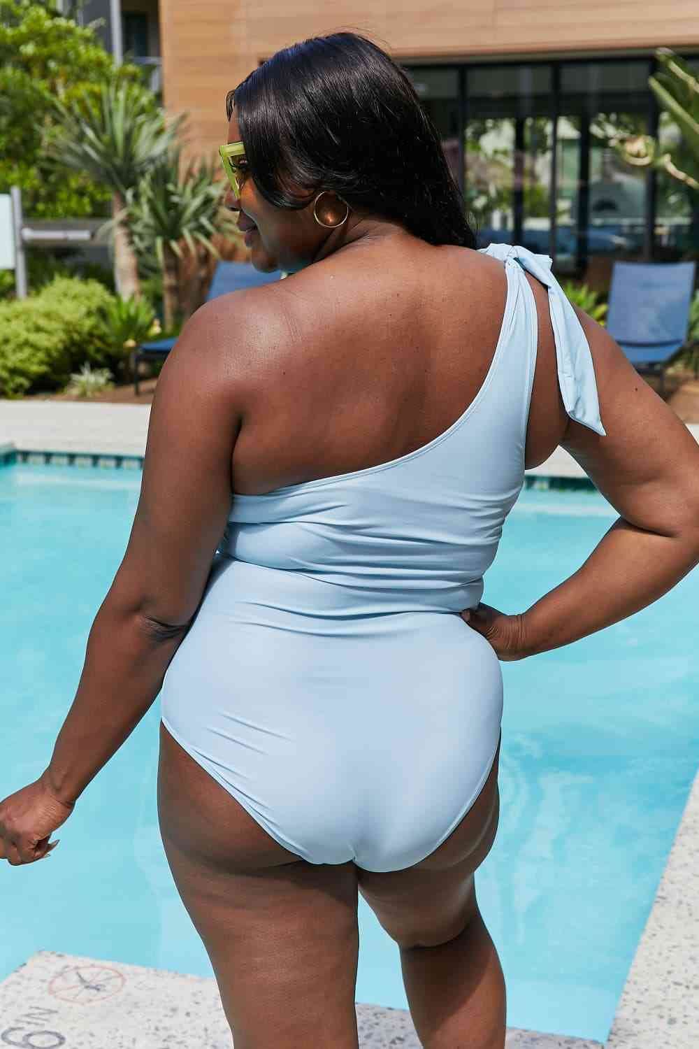 Marina West Swim Vacay Mode One Shoulder Swimsuit in Pastel Blue for a perfect OOTD – dress to impress outfits from Amexza