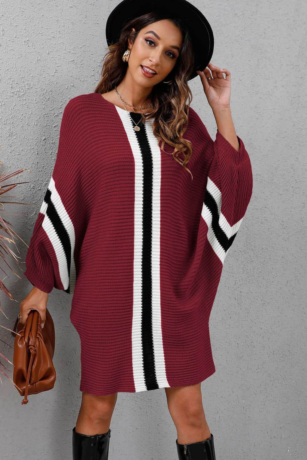 Ribbed Round Neck Long Sleeve Sweater Dress for a perfect OOTD – dress to impress outfits from Amexza