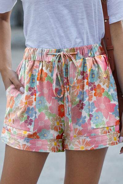 Drawstring Printed Shorts with Pockets Floral for a perfect OOTD – dress to impress outfits from Amexza