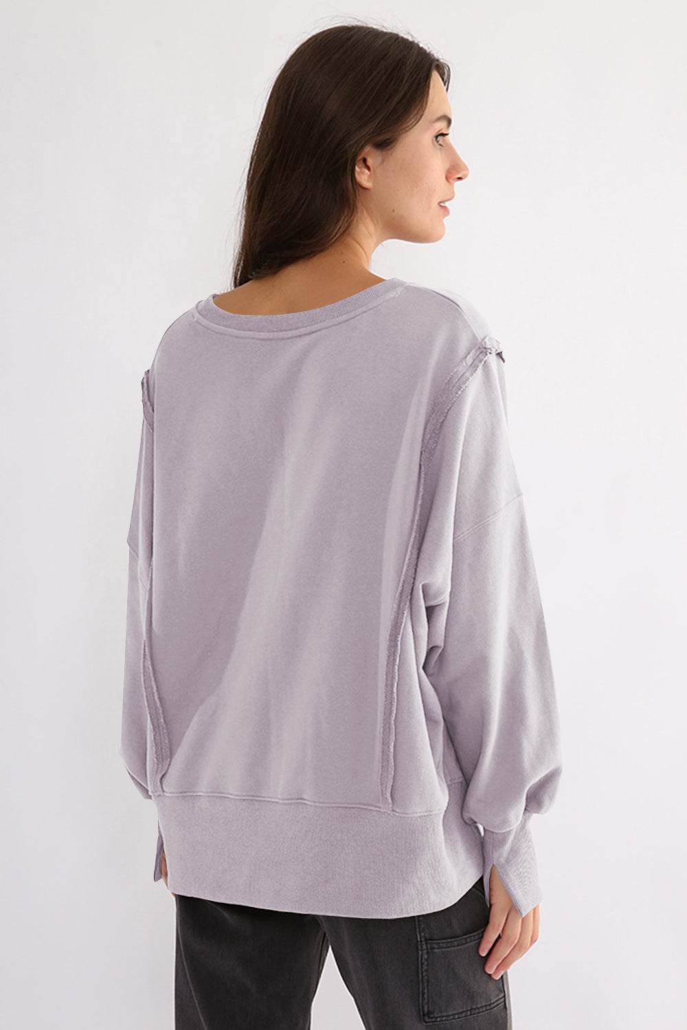 Exposed Seam High-Low Long Sleeve Sweatshirt for a perfect OOTD – dress to impress outfits from Amexza