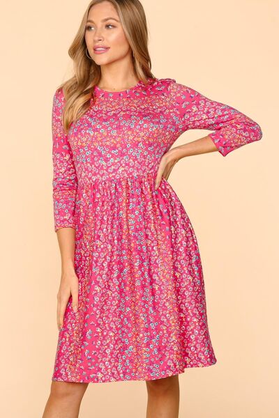 Haptics Round Neck Floral Dress with Pockets Fuchsia for a perfect OOTD – dress to impress outfits from Amexza