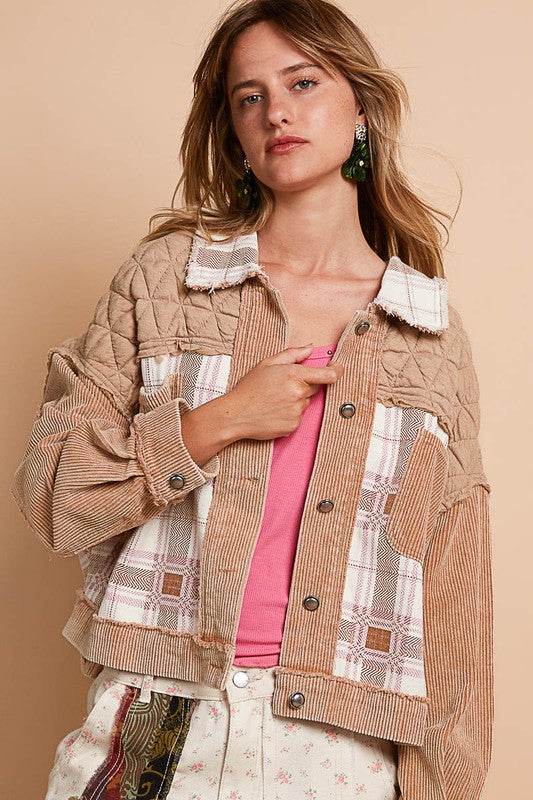 POL Corduroy Jacquard Patchwork Button Up Jacket Teddy Bear Multicolor for a perfect OOTD – dress to impress outfits from Amexza