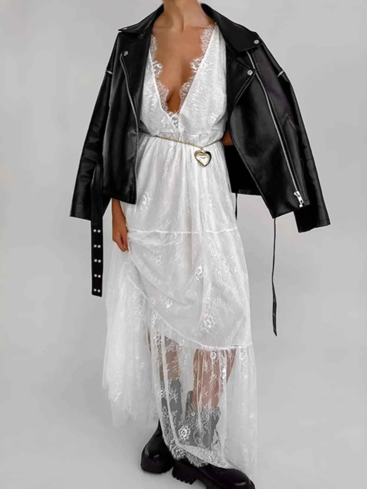 Lace Deep V-Neck Maxi Dress