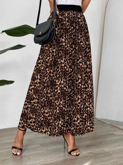 Perfee Pleated Leopard Maxi Skirt for a perfect OOTD – dress to impress outfits from Amexza