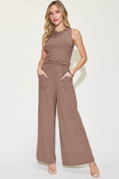 Basic Bae Full Size Ribbed Tank and Wide Leg Pants Set for a perfect OOTD – dress to impress outfits from Amexza