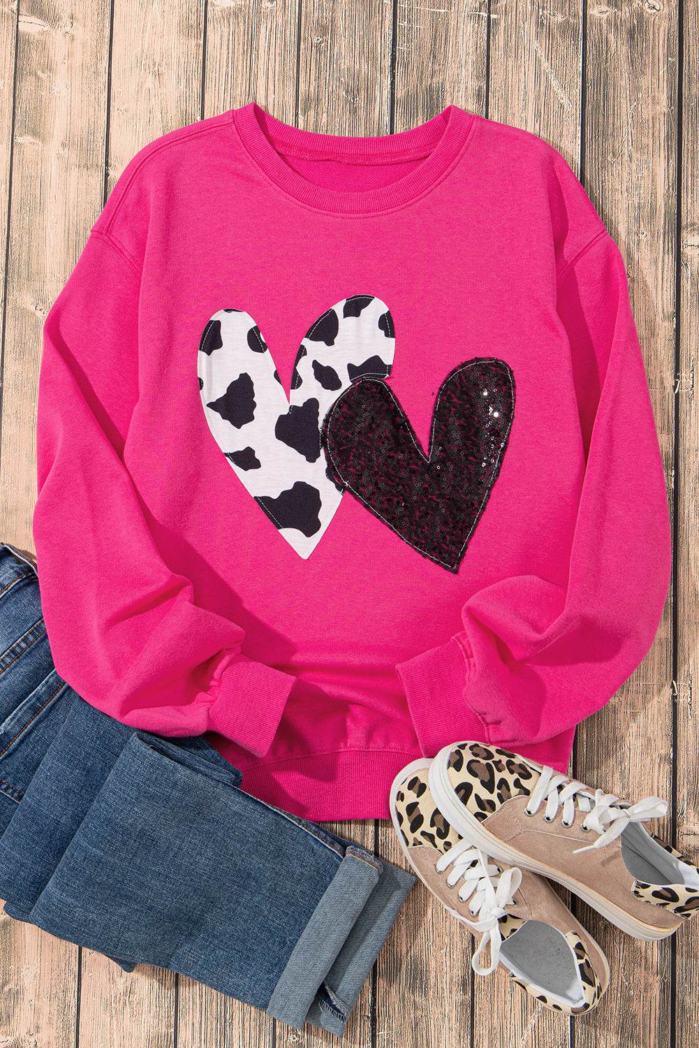 Heart Patch Long Sleeve Sweatshirt - Amexza