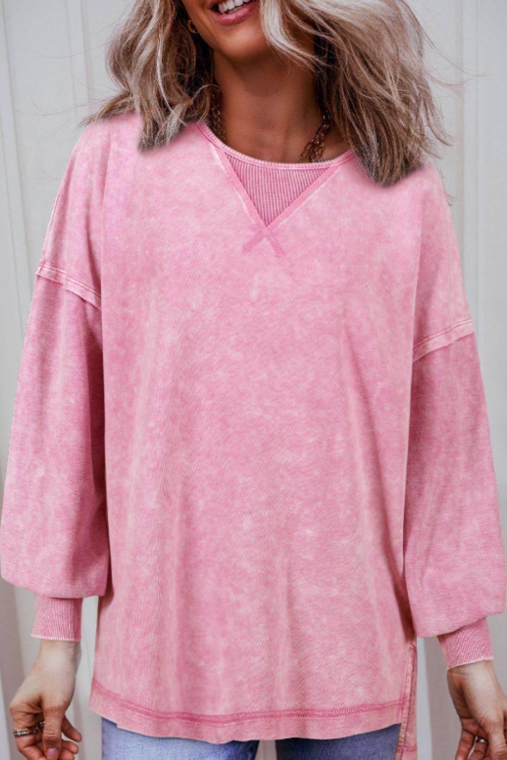 Exposed Seam Round Neck Long Sleeve Sweatshirt for a perfect OOTD – dress to impress outfits from Amexza