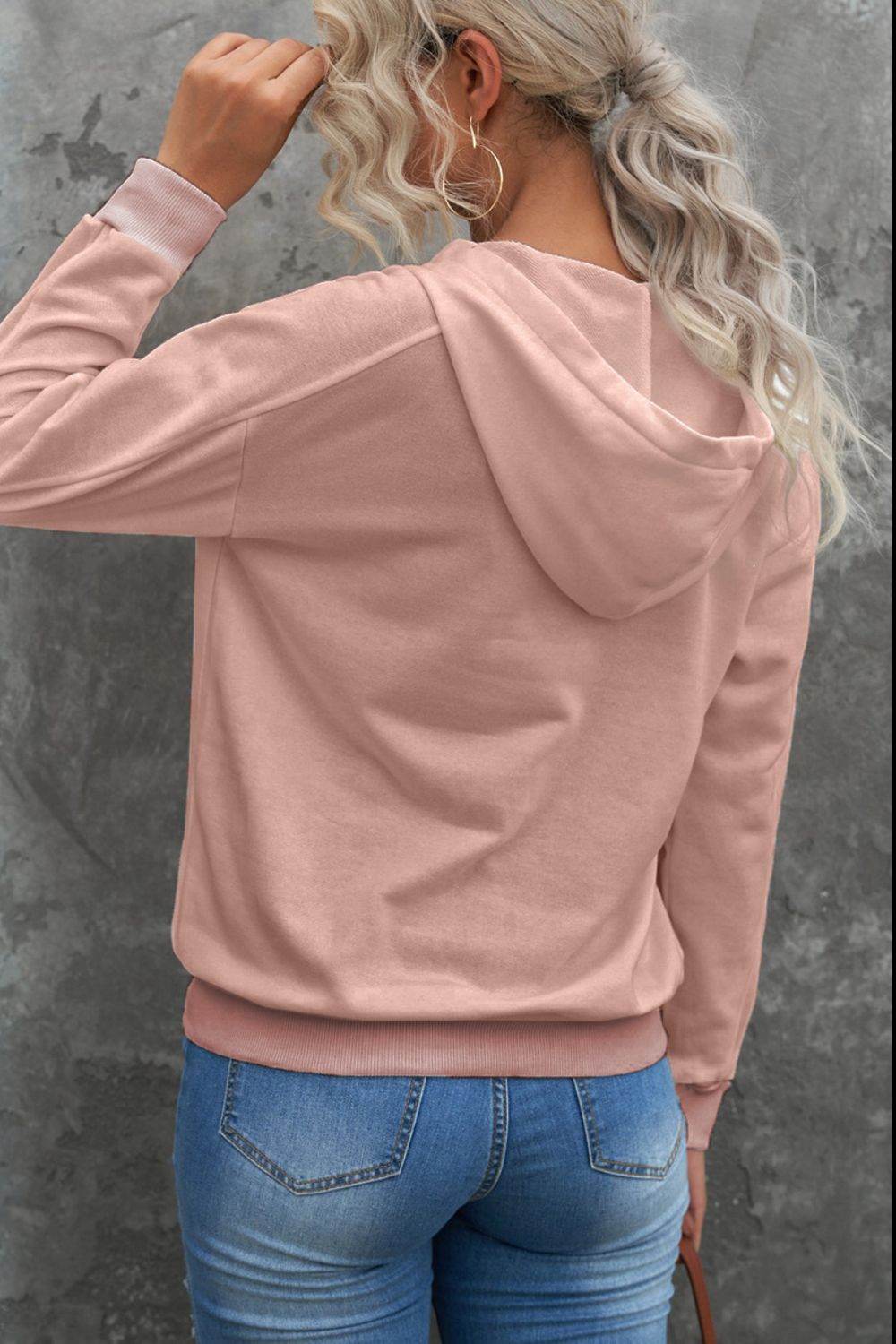 Lace Up Long Sleeve Hoodie - Amexza