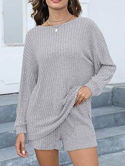 Round Neck Dropped Shoulder Top and Shorts Set for a perfect OOTD – dress to impress outfits from Amexza