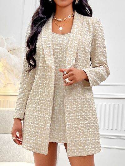 Flower Texture Cami Dress and Long Sleeve Cardigan Set Beige for a perfect OOTD – dress to impress outfits from Amexza