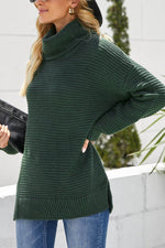 Side Slit Turtleneck Long Sleeve Sweater for a perfect OOTD – dress to impress outfits from Amexza