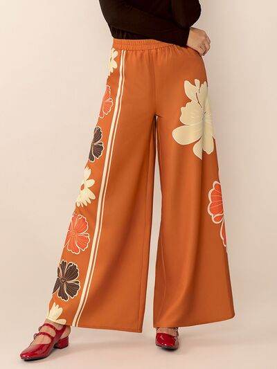 Printed Elastic Waist Wide Leg Pants Tangerine for a perfect OOTD – dress to impress outfits from Amexza