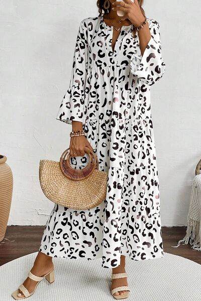 Leopard Notched Long Sleeve Dress for a perfect OOTD – dress to impress outfits from Amexza