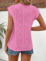 Openwork Round Neck Cap Sleeve Top - Amexza