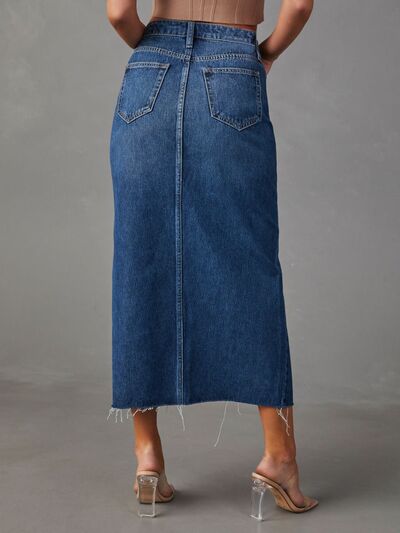 Slit Raw Hem Midi Denim Skirt for a perfect OOTD – dress to impress outfits from Amexza