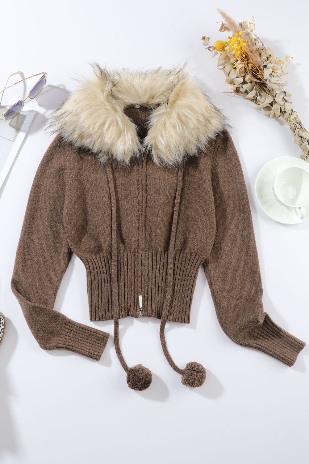 Zip Front Long Sleeve Cardigan Mocha for a perfect OOTD – dress to impress outfits from Amexza