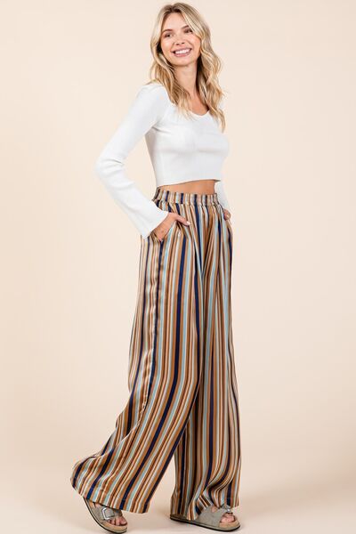 Mittoshop Striped Satin Elastic Waist Wide Leg Pants for a perfect OOTD – dress to impress outfits from Amexza