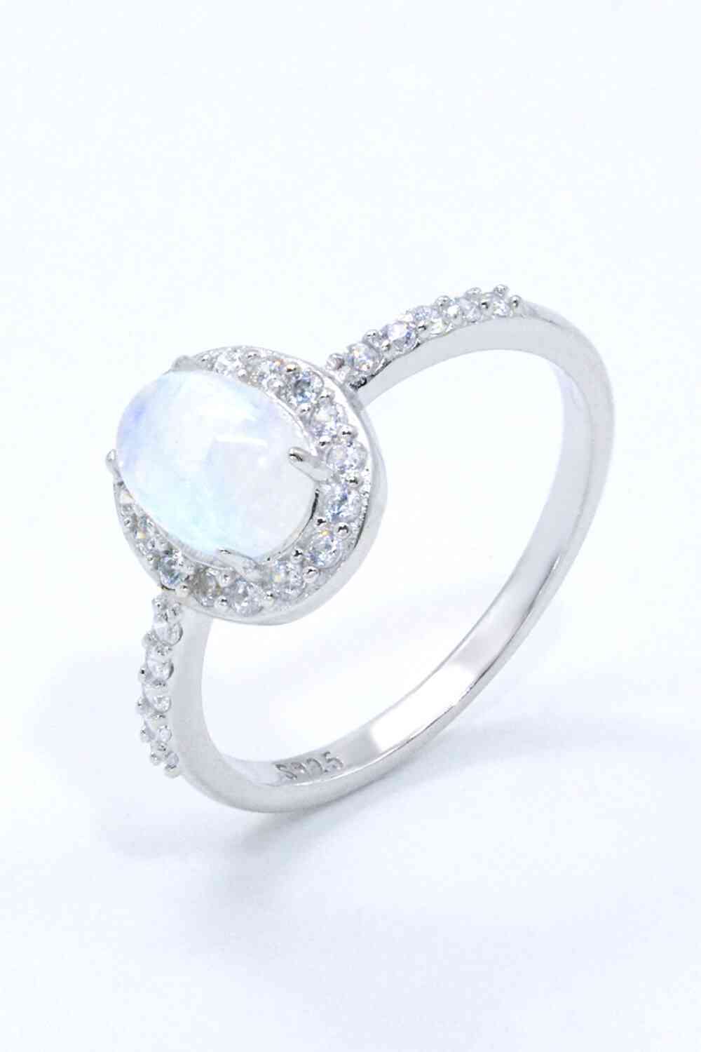 925 Sterling Silver Natural Moonstone Halo Ring for a perfect OOTD – dress to impress outfits from Amexza