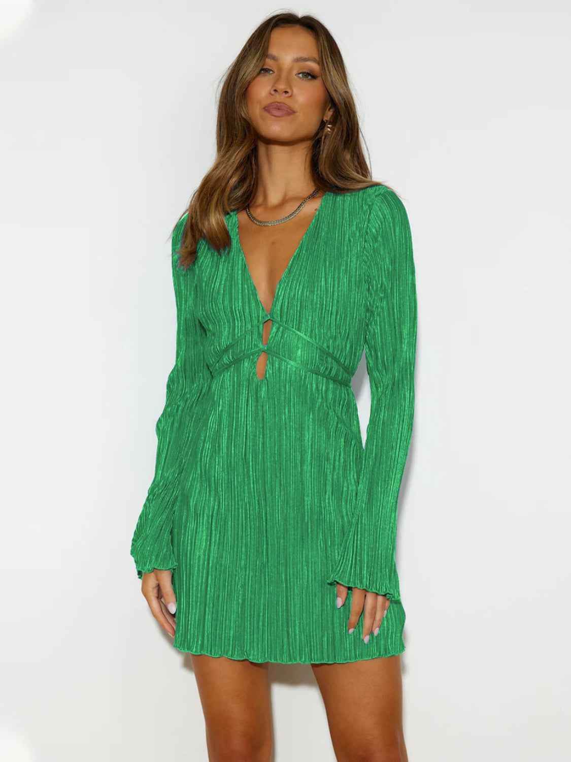 Tied Plunge Flare Sleeve Mini Dress for a perfect OOTD – dress to impress outfits from Amexza