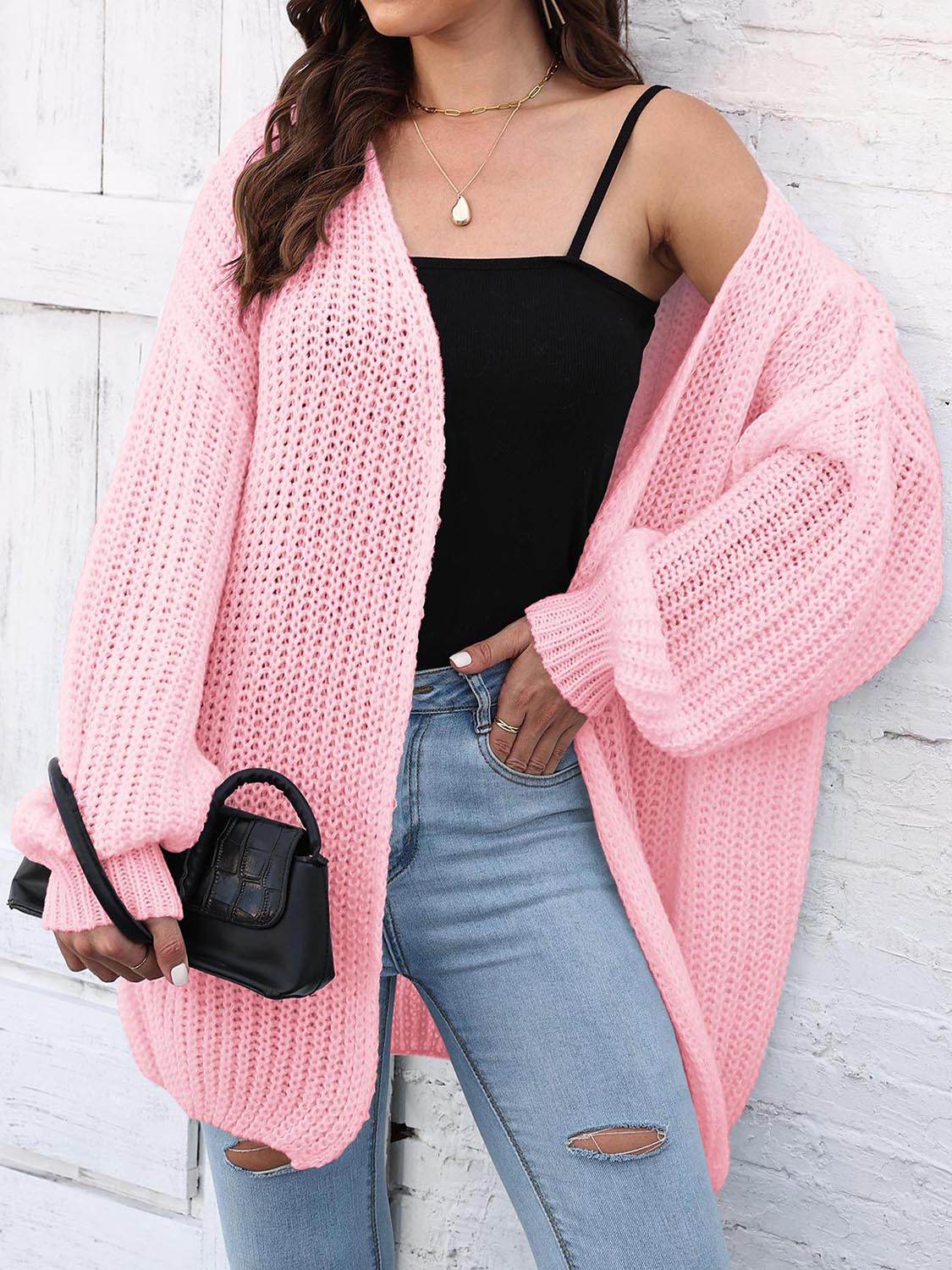 Open Front Dropped Shoulder Longline Cardigan - Amexza